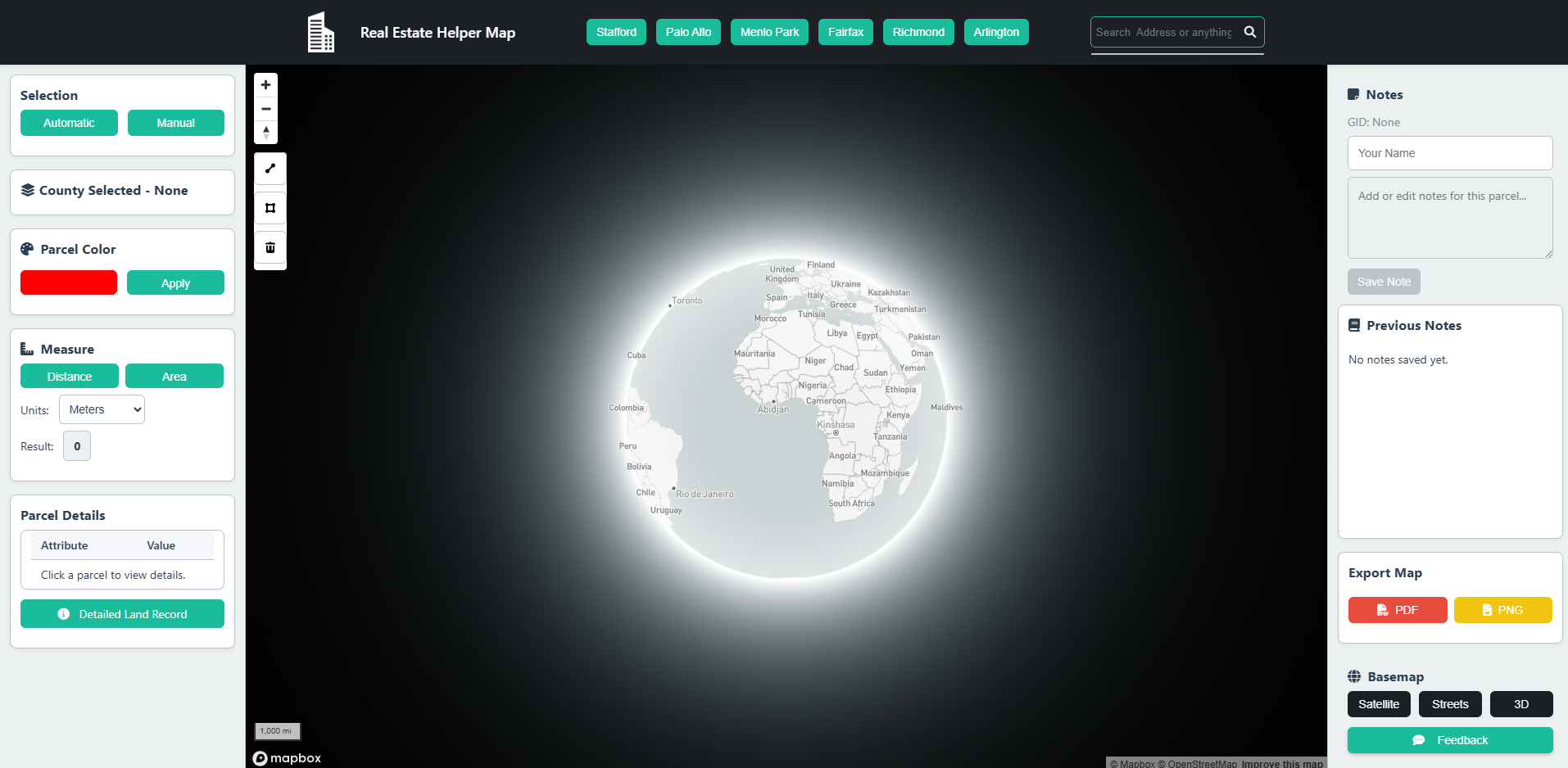 Interactive Mapbox landing site with filters.